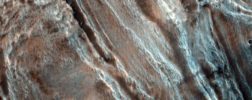 Small Crater within Newton Crater with Gullies on Pole-Facing Slopes