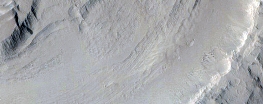Layered Material in Crater as Seen in CTX Image 