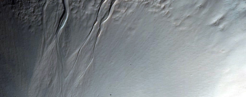 Small Crater with Gullied Wall as Seen in CTX Image 