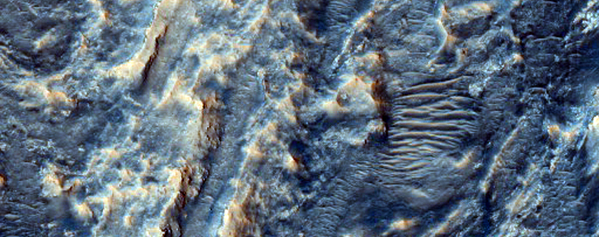 Dark Material in Crater Floor in Terra Cimmeria