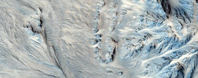 Well-Developed Alluvial Fans on the Eastern Terraces of Mojave Crater