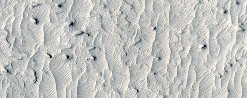 Crater in Aeolis Region with Pitted Floor