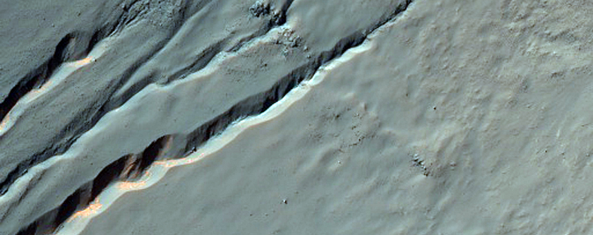Gullies with Light-Toned Patches within Them Seen in MOC Image S06-00368