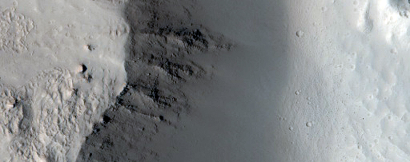 Streamlined Features in Ponded Materials of Unnamed Crater in Alba Patera