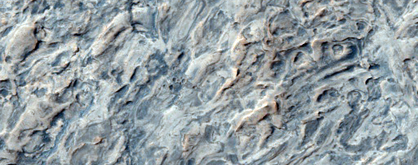 Crater in Etched Terrain of Meridiani Region