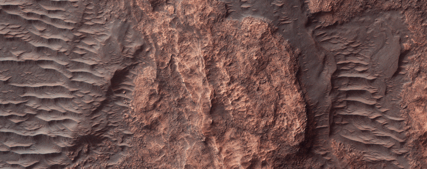 Rock Outcrops in a Southern Mid-Latitude Crater