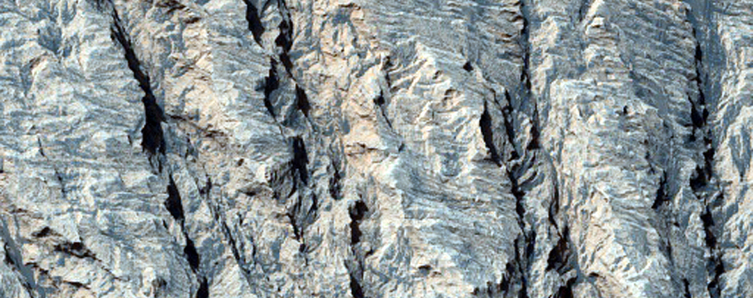 Light-Toned Bedrock with Erosional Channels in Eos Chasma