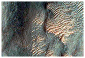 Gullies and Bedrock in Crater in Ariadnes Colles