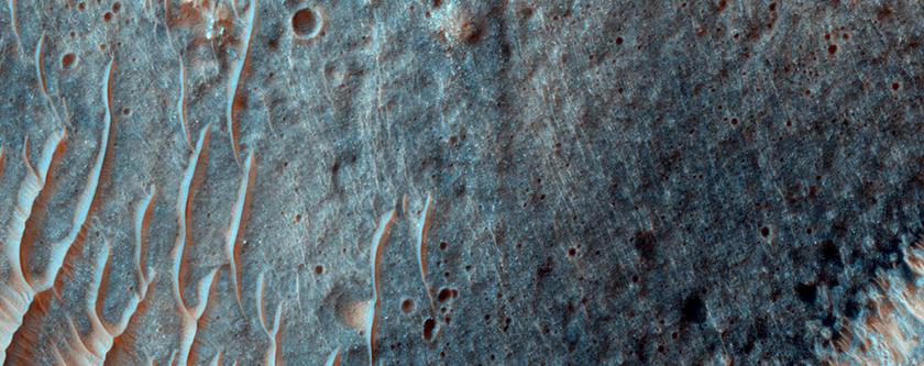 Gullies and Flow Features on Crater Wall