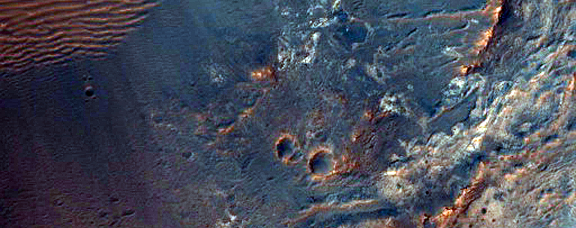 Mawrth Region Crater with Possible Sedimentary Features