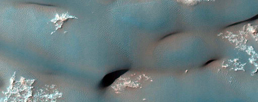Dunes on Layered Terrrain in Escalante Crater