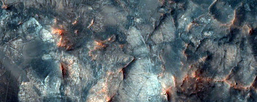 Bedrock Exposed in the Central Uplift of a Unnamed Crater