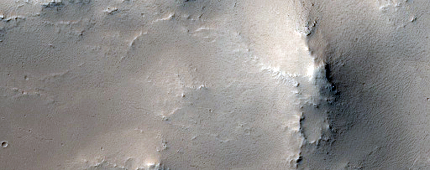 Wrinkle Ridge and Crater Intersection in Terra Sabaea