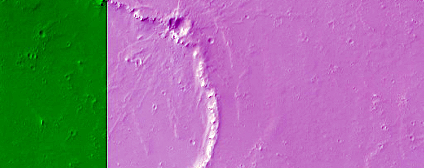 Source Area for Channel Network Near Gigas Sulci