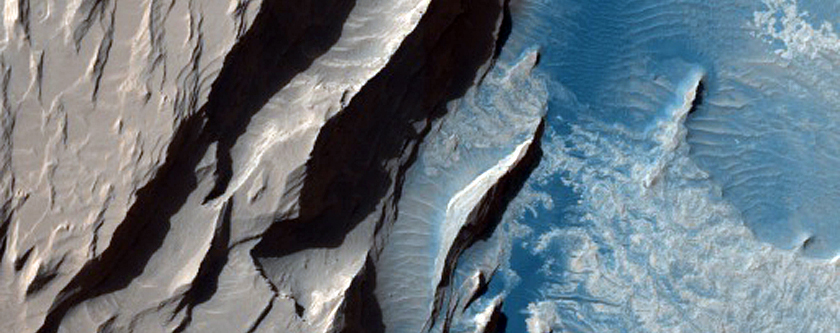 Light-Toned Layered Yardang-Forming Rock in Crater