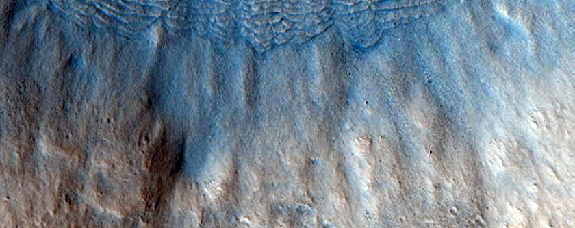 Banded Material at Crater Floor and Wall Contact in MOC R19-01557