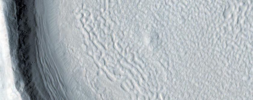Raised-Rim Crater in Mid-Latitude Textured Crater Floor Material