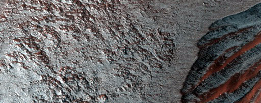 Gullied Slopes of Large Old Crater in Southern Highlands
