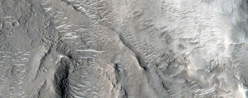 Possible Inverted Channels and Light Toned Material on Crater Floor

