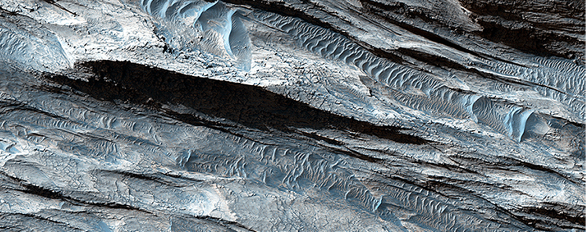 Una cuenca en los depósitos estratificados al oeste de Candor Chasma