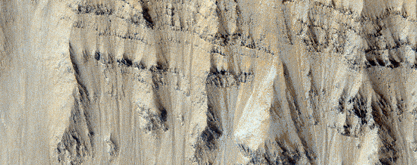 Columnar Jointed Rocks in Crater Wall in Isidis Planitia
