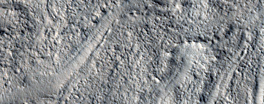 Small Channels on Floor of Northern Mid-Latitude Crater