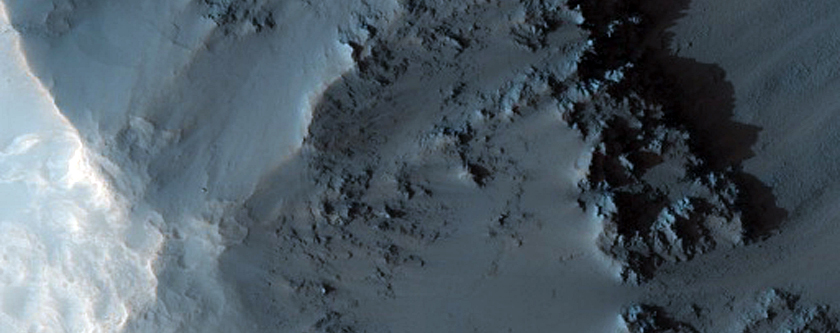 Chutes and Linear Depressions on Crater Wall