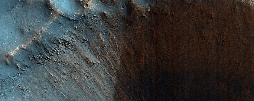 Features on Wall in Crater in CTX Image