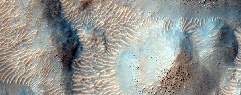 South Mid-Latitude Crater in MOC Image R13-01104