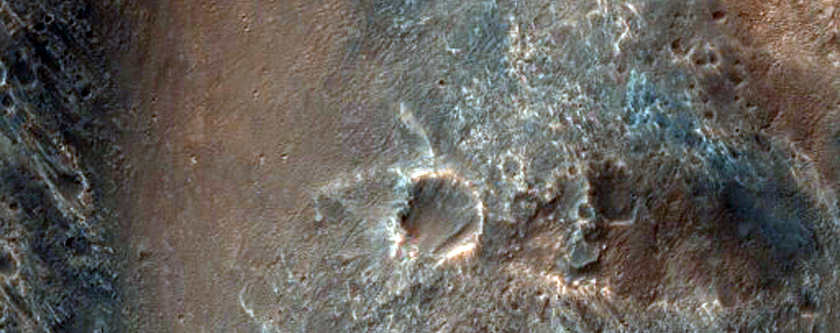 Crater in Northwest Noachis Terra with Possible Phyllosilicates in Wall