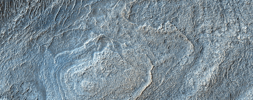 Rugged Banded Material in Crater in Northwest Hellas Planitia