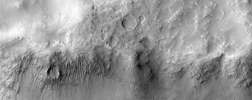 Crater and Terrain South of Fan Feature in Aeolis Region