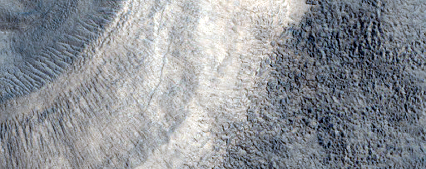 Layered Deposit in Crater Southwest of Bamberg Crater