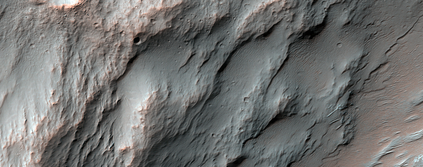 Interior of 30-Kilometer Diameter Impact Crater Near Potential Salt Deposit