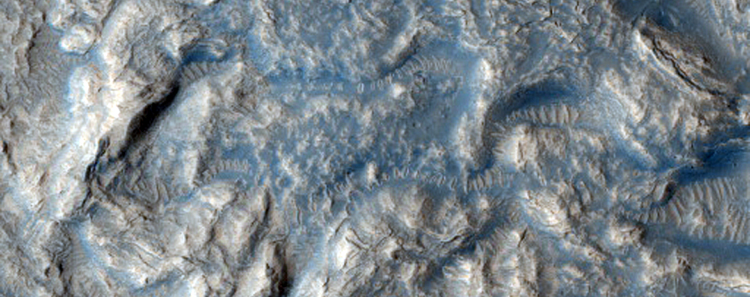 Tempe Terra’nın güneydoğusunda bulunan bir kraterdeki çöküntülerin katmanları