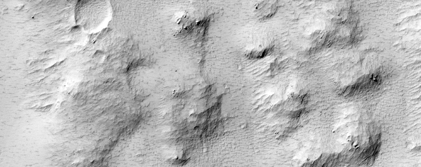 Longitudinally Aligned Mounds in Hanging Channel within Mangala Valles
