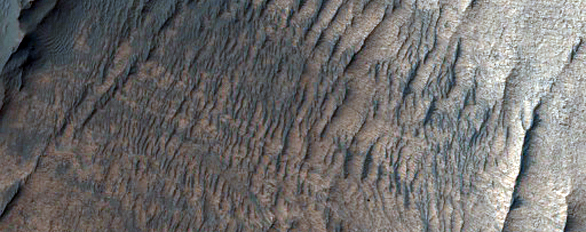 Uma unidade geolgica de cor clara ao longo de um cume em Coporates Chasma 