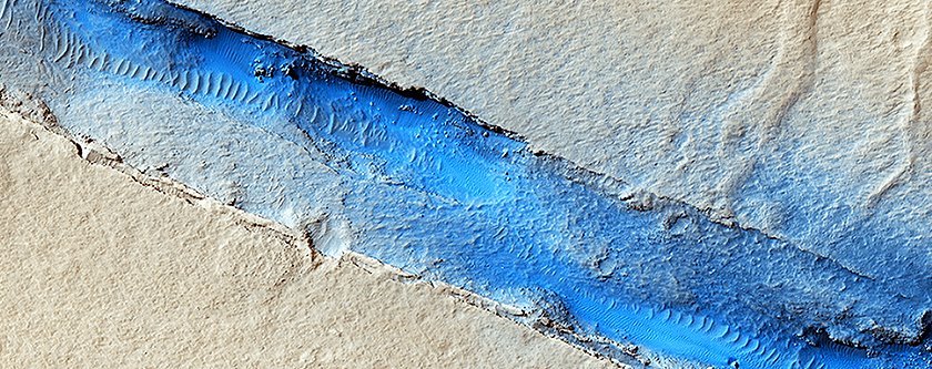 Fissure near Cerberus Fossae with Tectonic Morphologies