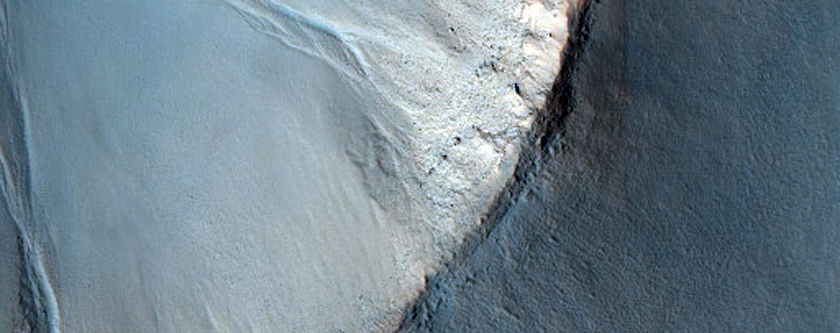 Gullies in Crater in Tempe Terra