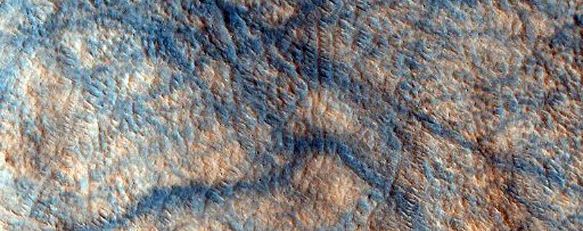 Windstreaks in Crater in Arcadia Planitia