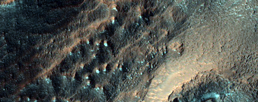 Tongue-Shaped Feature on Crater Wall in Southern Mid-Latitudes