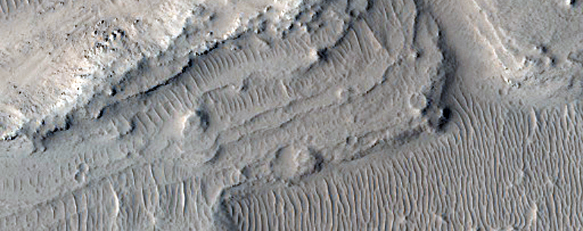 Terraced Landforms in Channel Cut through Valley in Lycus Sulci