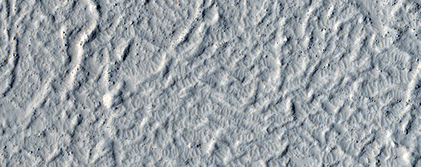 Layers in Mound on Crater Floor at Northeast End of Marte Vallis System