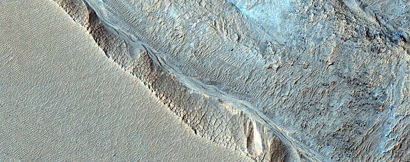 Barrancos na parede sudeste da cratera Ross