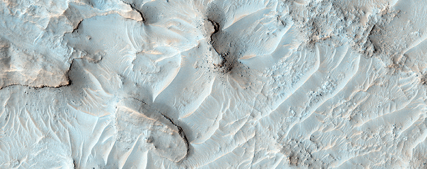 Ridges in Crater Ejecta Lobe Inside Larger Crater