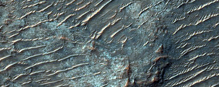 Transitional Landforms on West Side of Crater East of Huygens Crater
