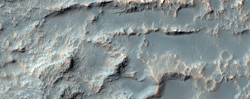 Branched and Curved Ridges in Crater in CTX Image