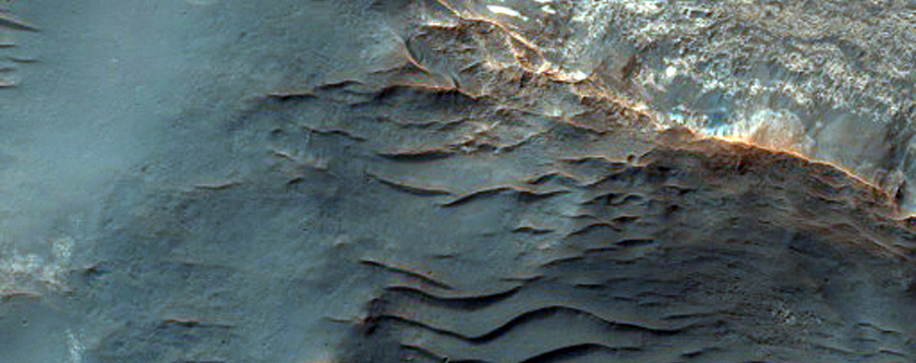 Basin with Light-Toned Rock Exposures and Valley Network Features