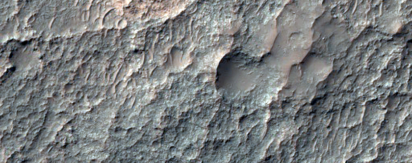 Sinuous Ridges in Crater in CTX Image 