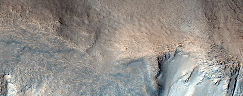 Gullies in Crater in Deuteronilus Mensae
